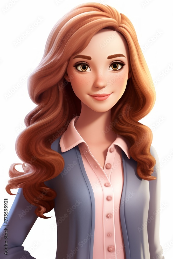 A beautiful young woman with long red hair wearing a blue blazer A beautiful young woman with long red hair wearing a blue blazer