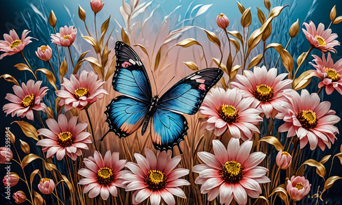 How to Paint a Beautiful Spring Flowers With Oil Paints in Peach Tones and a Bright Orange Butterfly