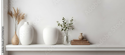 White mockup empty frame with Christmas decoration white background genreative by ai...