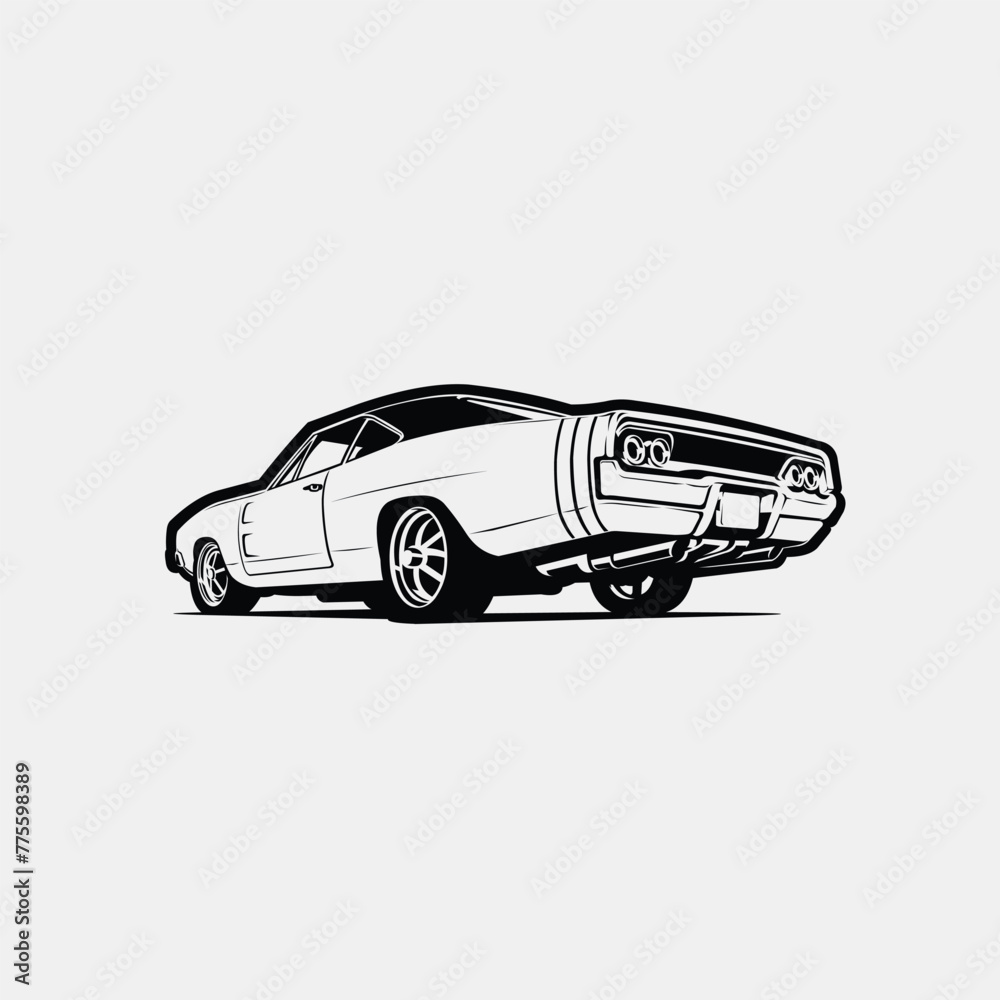 American muscle car rear view vector art illustration. Monochrome silhouette color. Best for automotive related industry - obrazy, fototapety, plakaty 