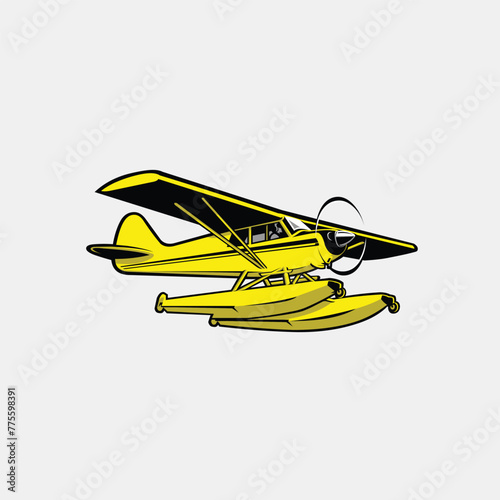 Sea plane vector art isolated. Small amphibious plane vector art silhouette illustration