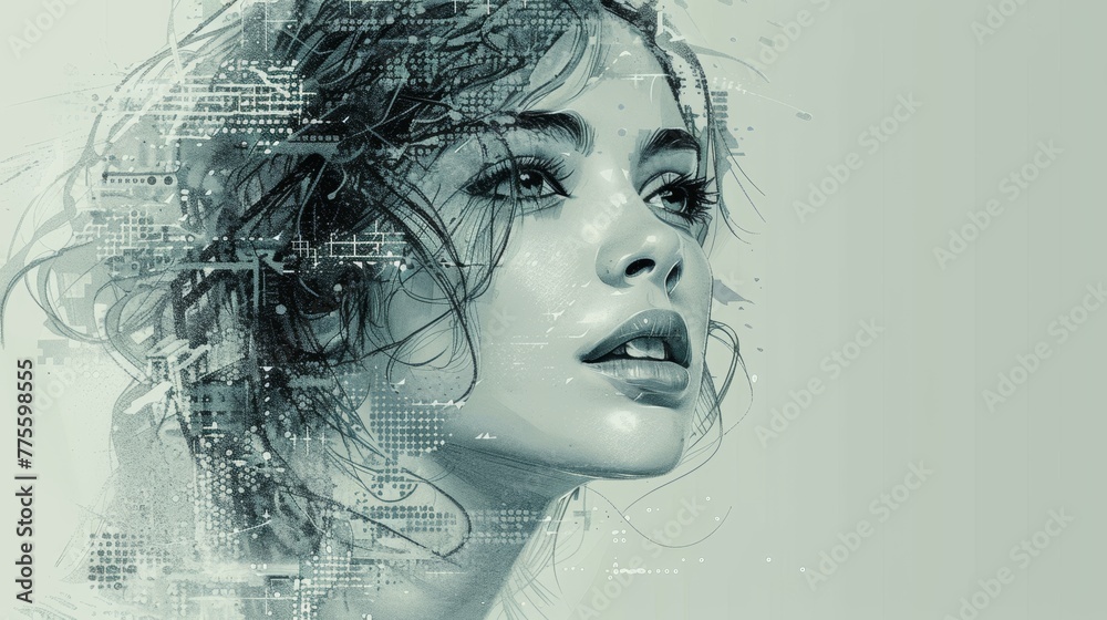 Fototapeta premium ASCII Art Depicting an Elegant Woman's Portrait Generative AI