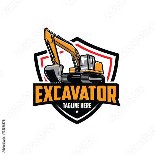 Excavator company badge logo vector isolated. Raady made logo template set. Best for excavating and construction related industry