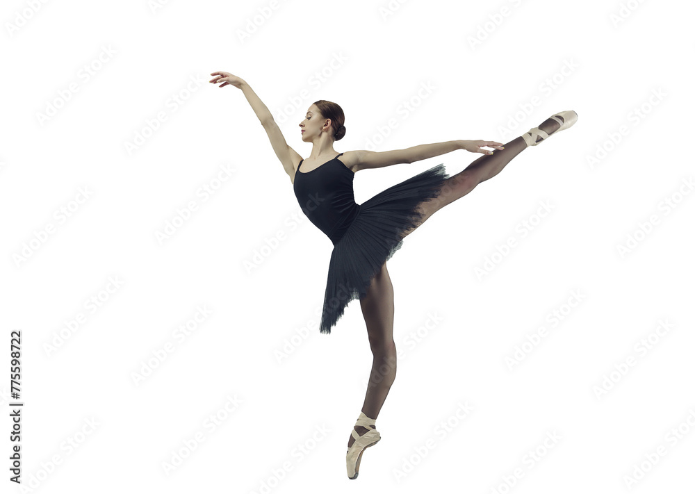 ballerina in a black tutu shows an arabesque in a photo studio, isolated on transparent background, png ballerina in a black tutu shows an arabesque in a photo studio, isolated on transparent background, png