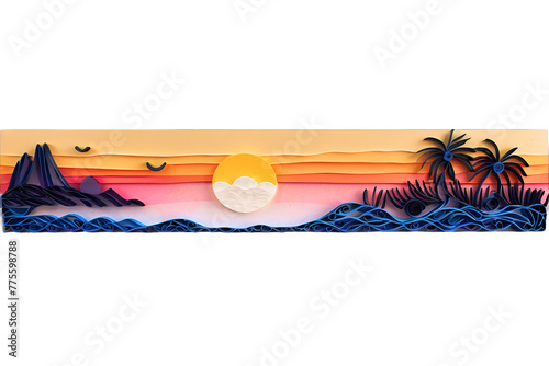 Stunning Beachscape with Palm Trees and Azure Sea - Vibrant Paper Art 