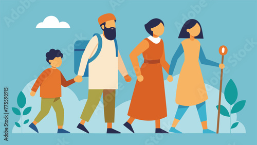 A family going on a religious pilgrimage together strengthening their bond and spiritual beliefs.