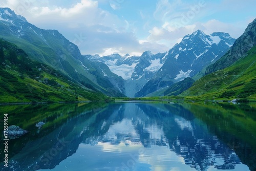 Lake Surrounded by Mountains and Green Grass