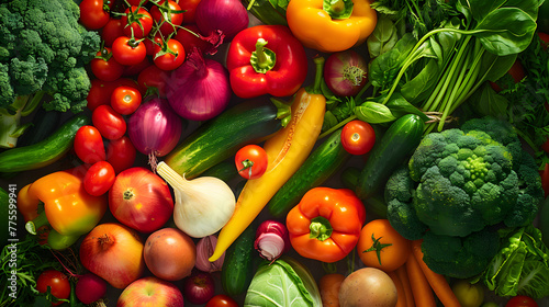 Many fresh vegetables as background  top view