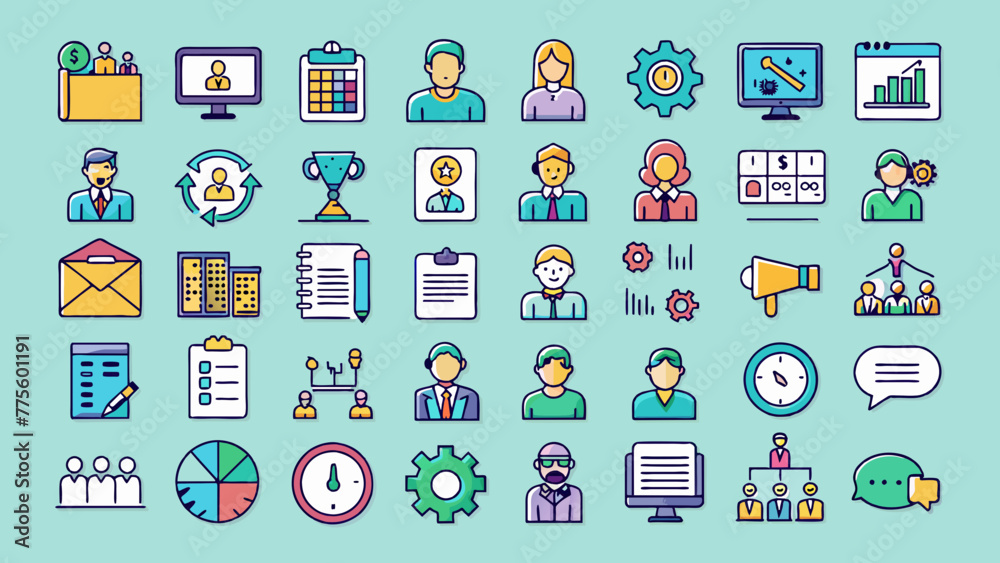 Set Of Colorful Meeting Icons Set Of Colorful Meeting Icons