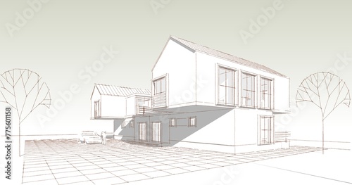 house residential architecture 3d illustration 