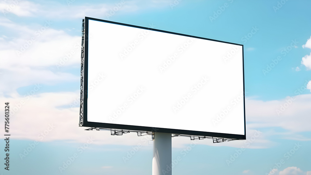 Blank horizontal large billboard standing at white cloud blue sky background, for outdoors advertising Blank horizontal large billboard standing at white cloud blue sky background, for outdoors advertising