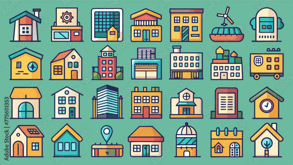 Set Of Colorful Real State Icons, Vibrant Real Estate Icons
