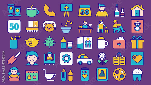 Set Of Colorful Parenting Icons, Vibrant Parenting Icons Set