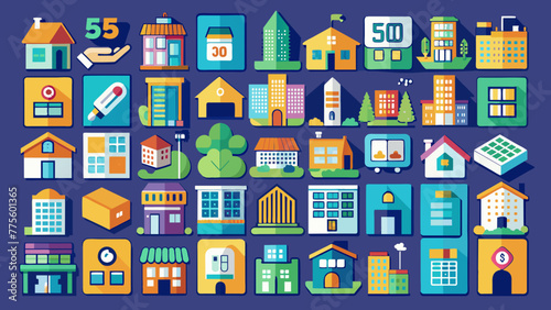 Set Of Colorful Real State Icons, Vibrant Real Estate Icons