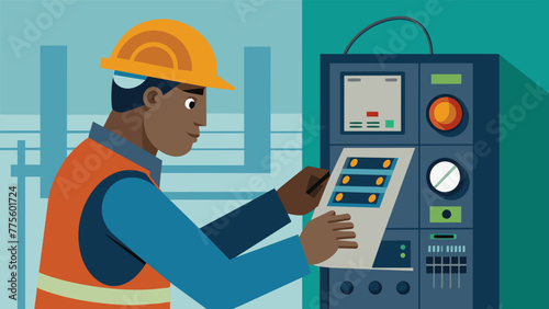 A detail shot of a technicians hand adjusting and calibrating a realtime equipment monitoring device ensuring accurate data collection for