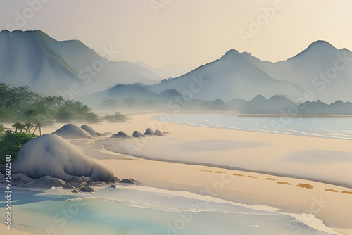 Watercolor paintings of beautiful beaches and islands.