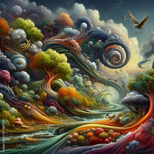 Imaginary Nature, Imaginary Animals, Oil Painting Style