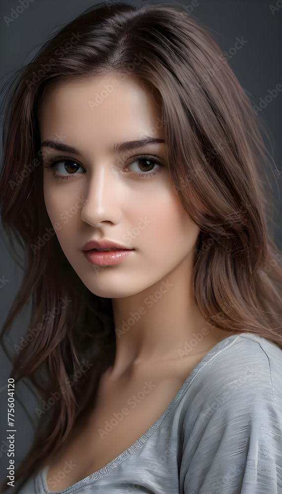 Closeup portrait of a lovely shade girl with light makeup and curly groomed hair Closeup portrait of a lovely shade girl with light makeup and curly groomed hair