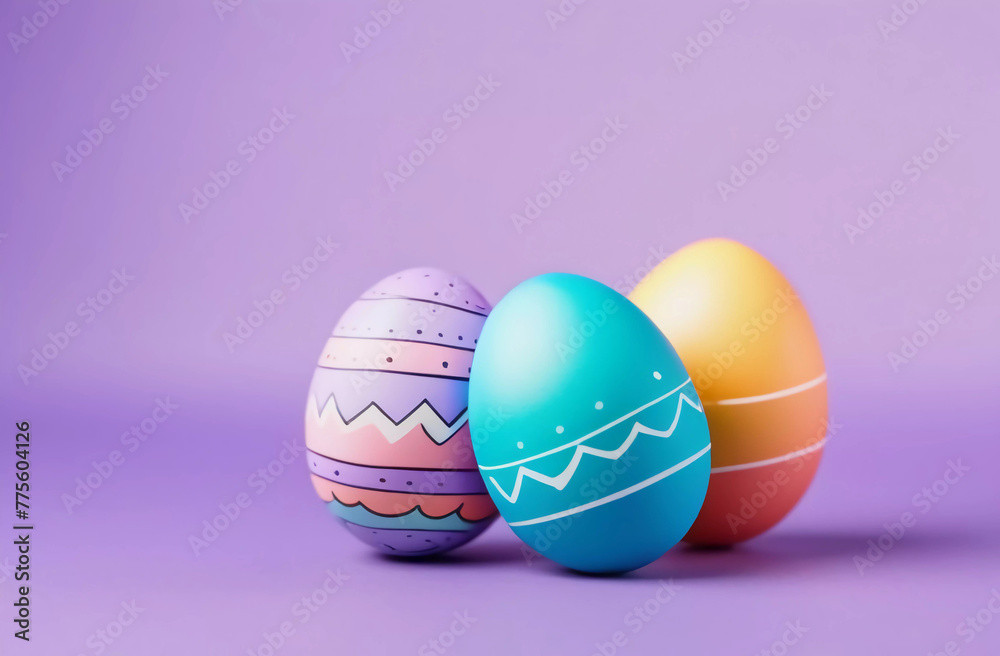 Easter eggs on a purple background. Generative AI