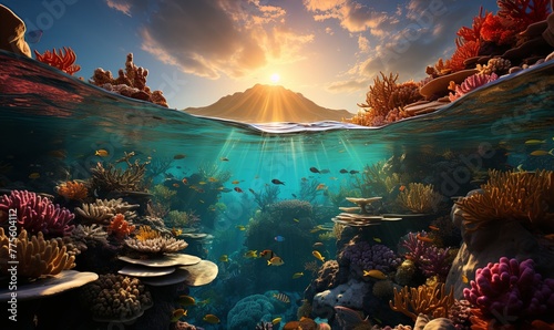 Coral Reef and Mountain Underwater Scene
