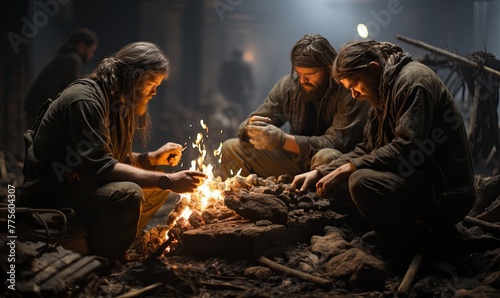 Men Sitting Around Fire © uhdenis