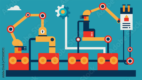 An intricate network of ARembedded machines and robots working together seamlessly on an assembly line increasing efficiency and accuracy in the