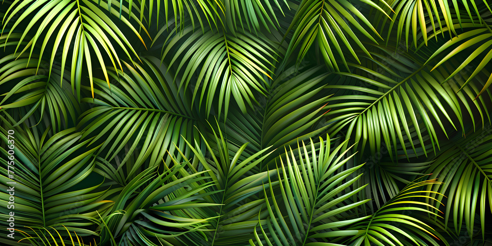 Bright green tropical background with jungle plants vector exotic pattern with palm leaves vector. 
