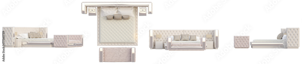 Classic Elegant Bed isolated on transparent background