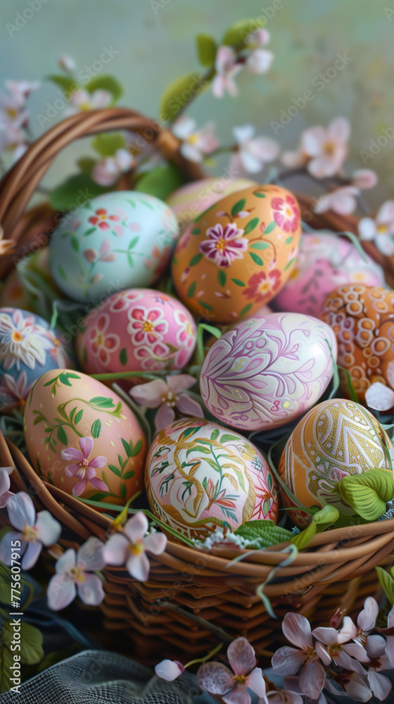 Fototapeta premium Floral Painted Easter Eggs