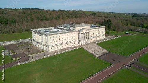 Mid-shot of Stormont, Belfast Parliament Buildings.

Camera begins close to the building, then reveals Stormont Estate.

Filmed in 4K at 60fps with Rec709 color space. photo