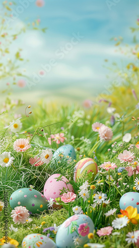 Easter Eggs in Spring Meadow