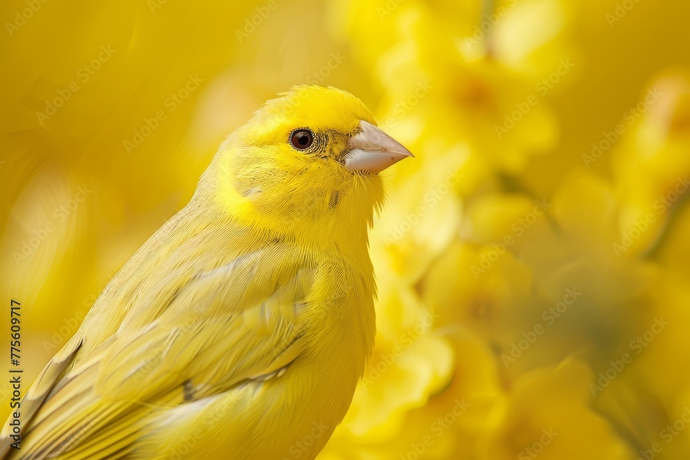 Yellow Bird Perched on Yellow Flower