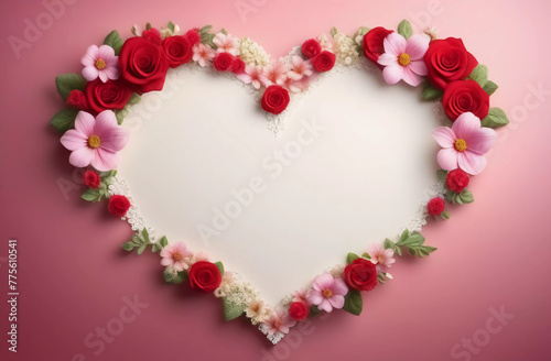 White spring background with frame and flowers and place for text. Generative AI