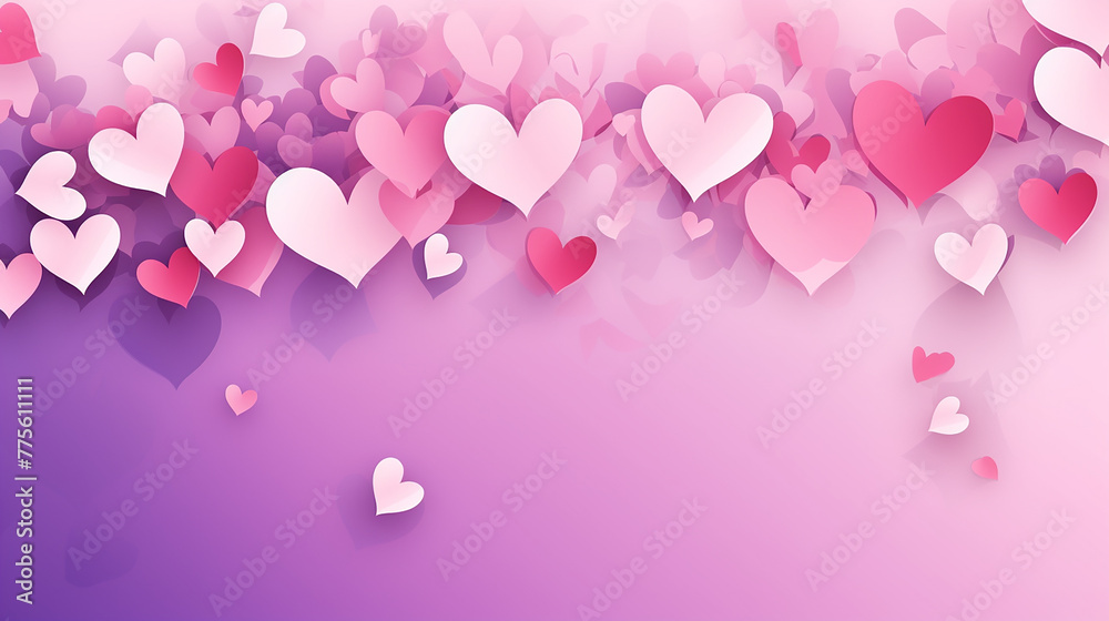 love romance background with pink and purple heart shape on pink background