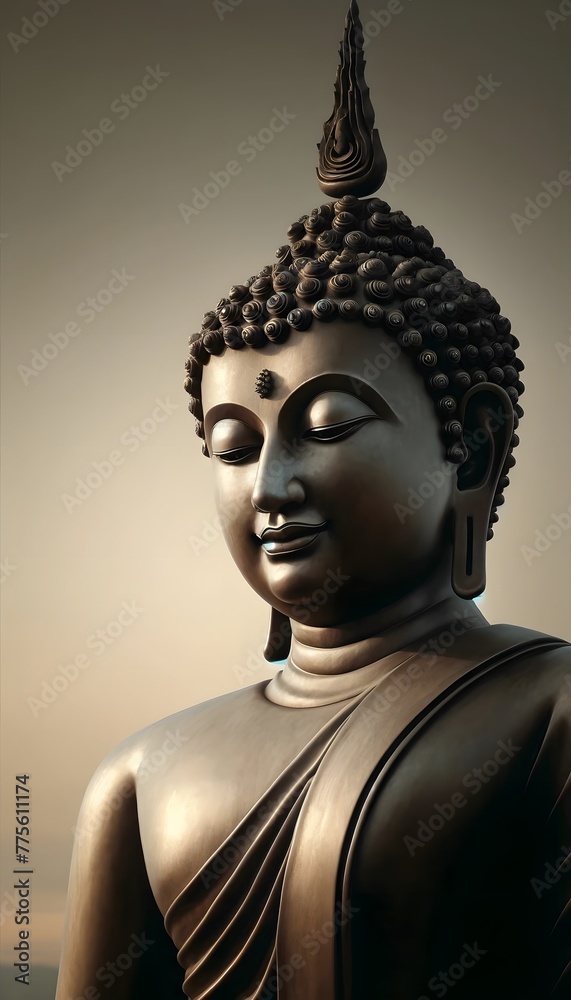 Serene Buddha Statue in Meditative Pose with Subtle Gradient Background