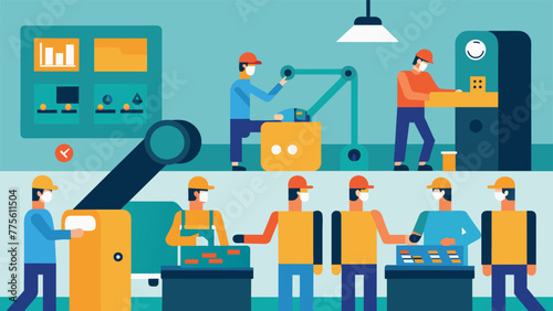 A busy factory floor with workers relying on predictive maintenance schedules to keep production running smoothly.