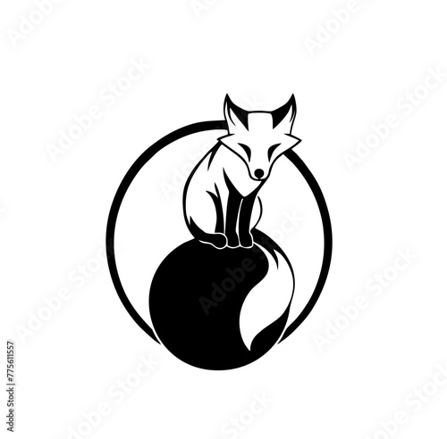 Fox sitting on ball, graphic illustration, logo, isolated transparent background