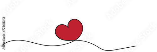 Hand drawn red heart shape, one line heart drawing with background,