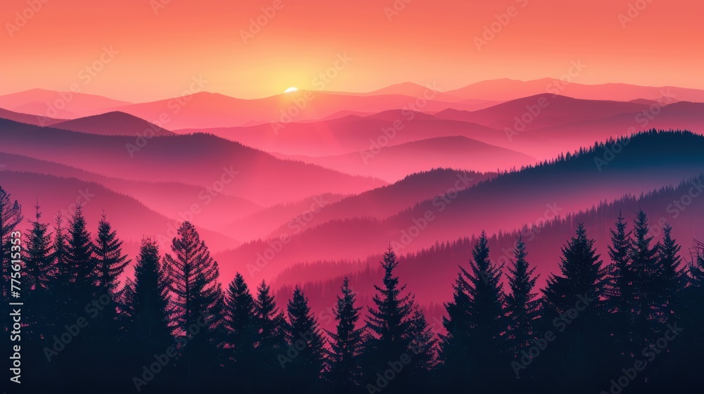 Sunrise Over Mist-Filled Mountain Valleys