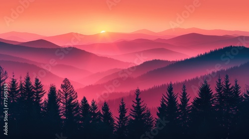 Sunrise Over Mist-Filled Mountain Valleys