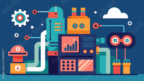 A zoomedin image of a microfactory machine outfitted with advanced AI software continuously learning and adapting to enhance precision and