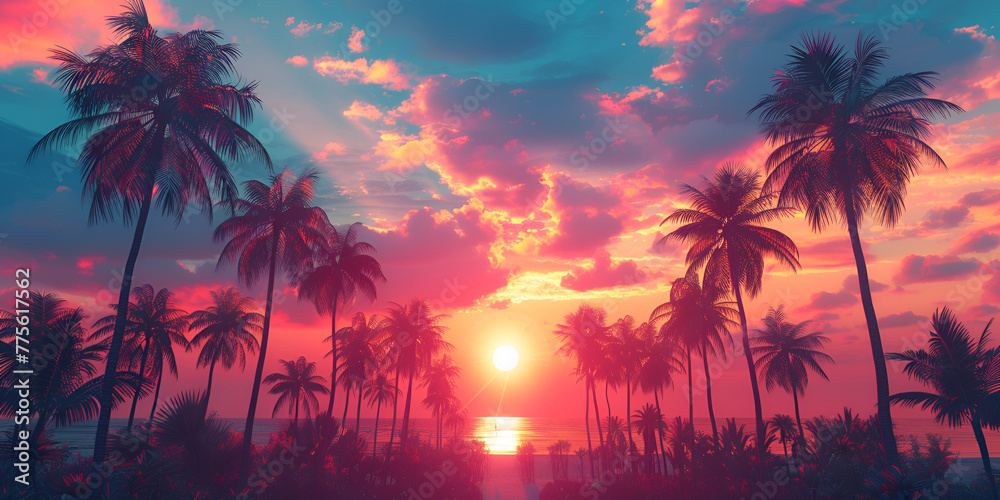 sunset in the palm, generative ai