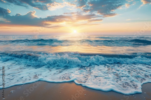 Sun Setting Over Ocean Waves