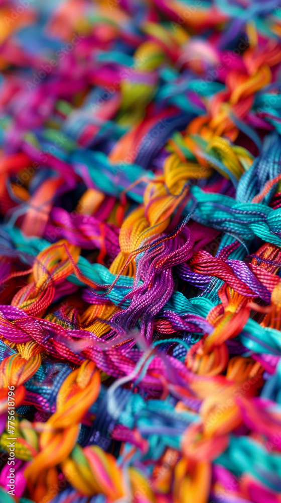 A colorful, multicolored, and tangled piece of yarn