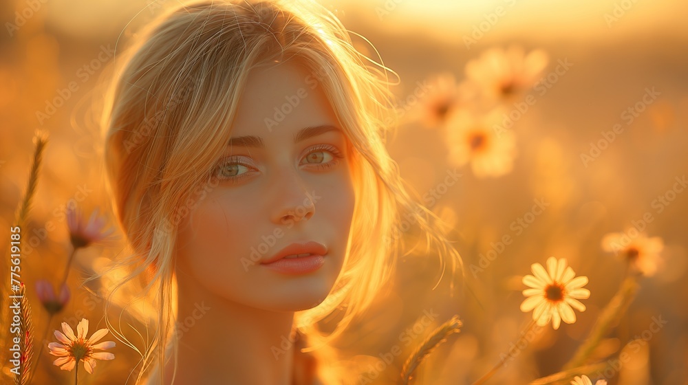 close up portrait of pretty woman in calm peaceful summer flower blossom, Generative Ai close up portrait of pretty woman in calm peaceful summer flower blossom, Generative Ai