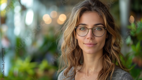 woman wearing eyeglasses in cozy house with houseplants, Generative Ai