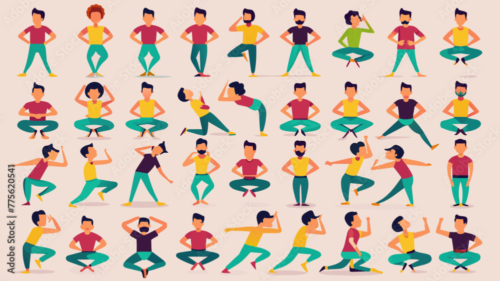 Set Of Colorful Funny Yoga Poses, Funny Yoga Poses: Playful Vector Illustrations for Wellness
