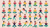Set Of Colorful Funny Yoga Poses, Funny Yoga Poses: Playful Vector Illustrations for Wellness

