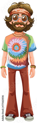 Colorful, retro-styled hippie character in vector art.