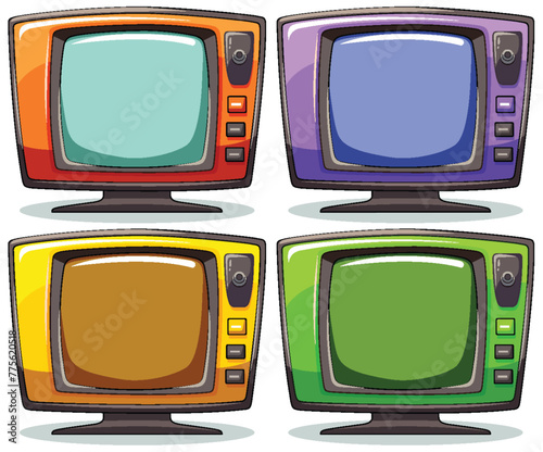 Four vintage TVs with vibrant colorful screens